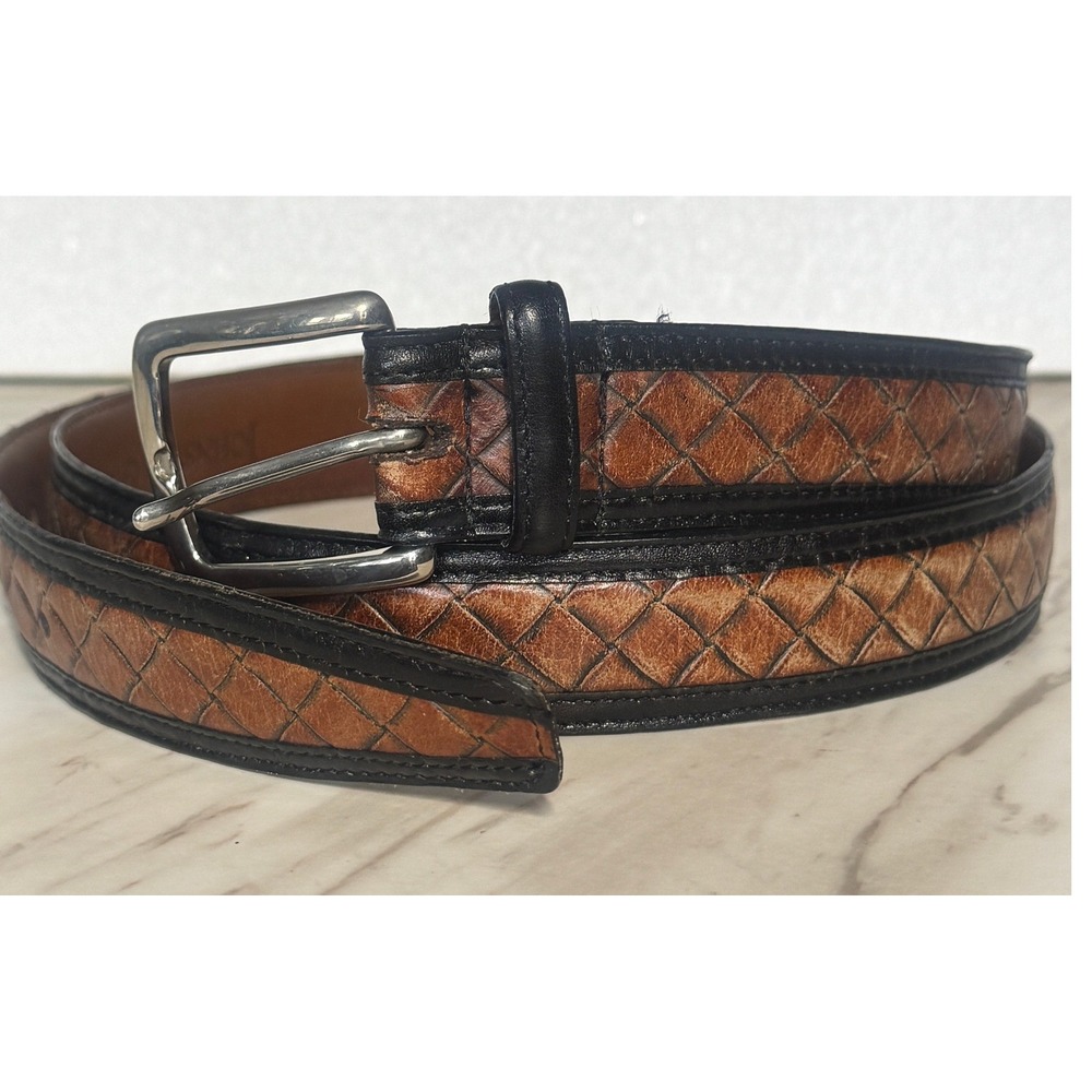 Johnston & Murphy Mens Brown Black Basketweave Leather Dress Belt 40 USA Made